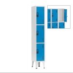 Armário vestiário de 3 cacifos sobrepostos - 1900x300x500 mm - Cores Variadas
