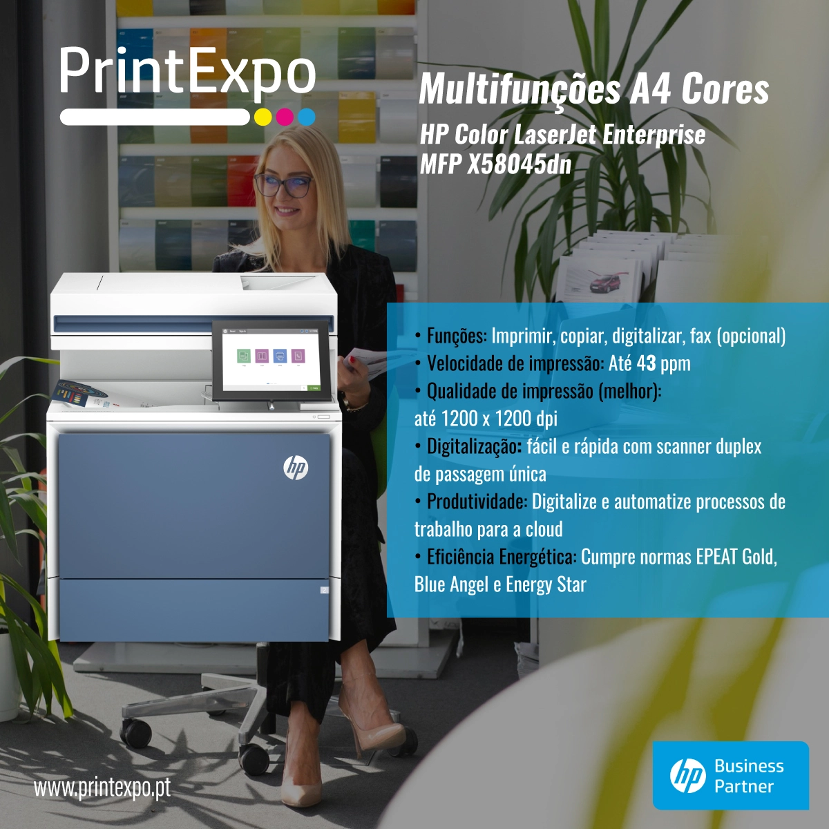 Multifunções A4 Cores - HP Color LaserJet Enterprise MFP X58045dn - PRINTEXPO