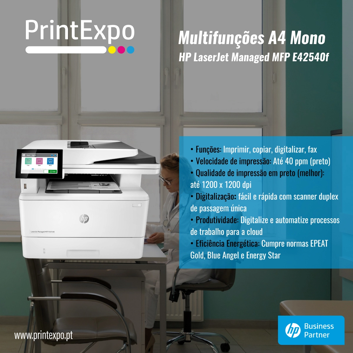 Multifunções A4 Mono - HP LaserJet Managed MFP E42540f - PRINTEXPO