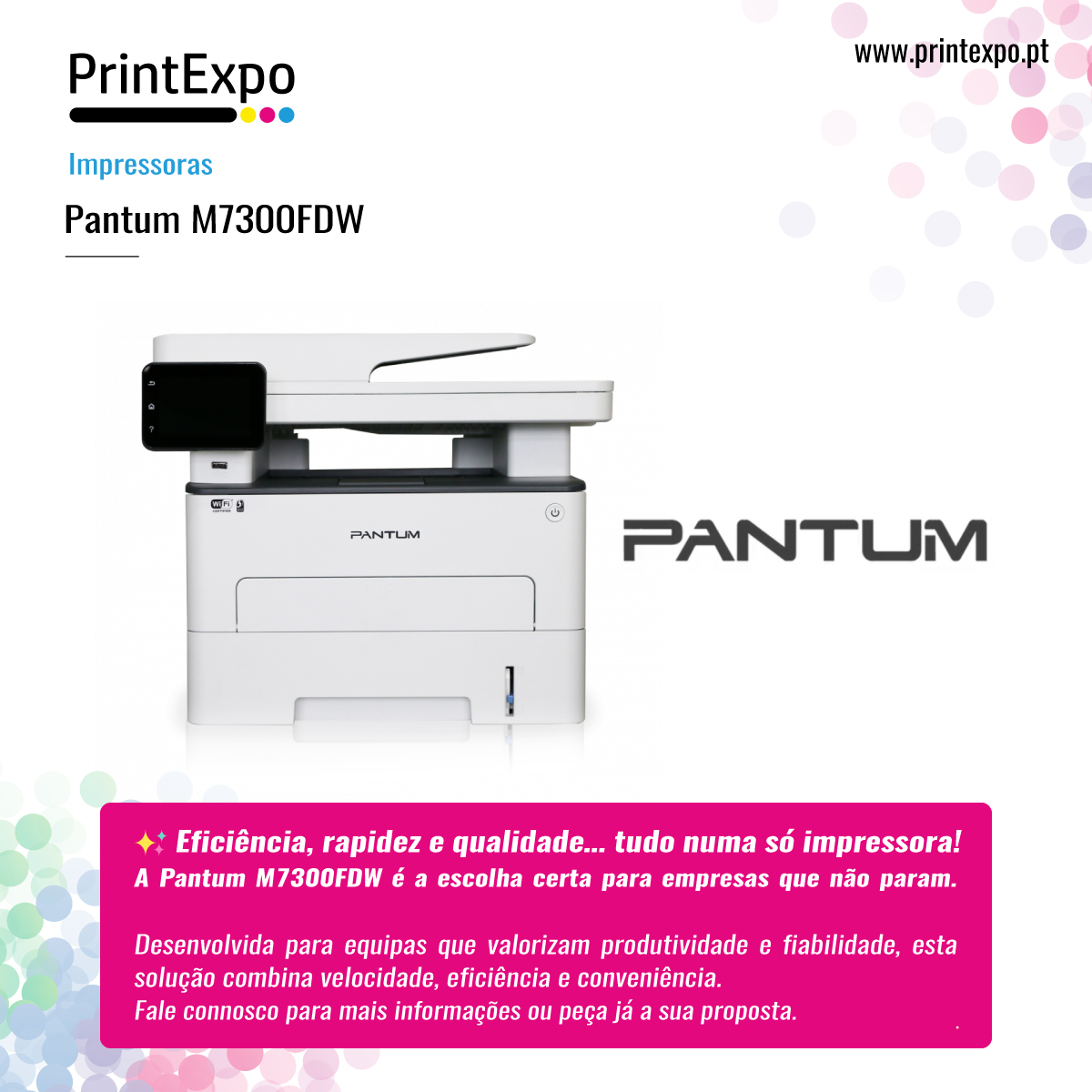 Modernize o seu ambiente de trabalho com a impressora multifunções Pantum M7300FDW.